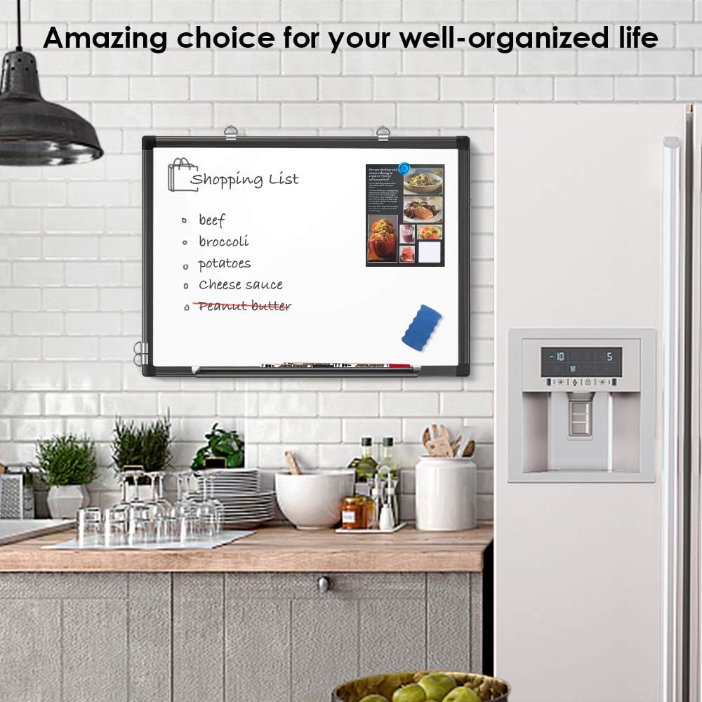 Magnetic Whiteboard 24 x 18 inches Dry Erase Board Wall Mounted White Board Black Aluminum Frame Hanging Whiteboard : Office Products