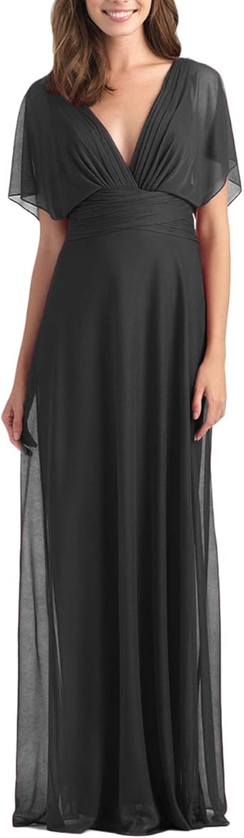 long bridesmaid dress with flutter cap sleeves