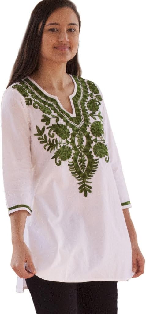 AyurvastramIvy Embroidered Block Printed or Solid Pure Cotton Tunic, Top, Kurti, Shirt, Blouse