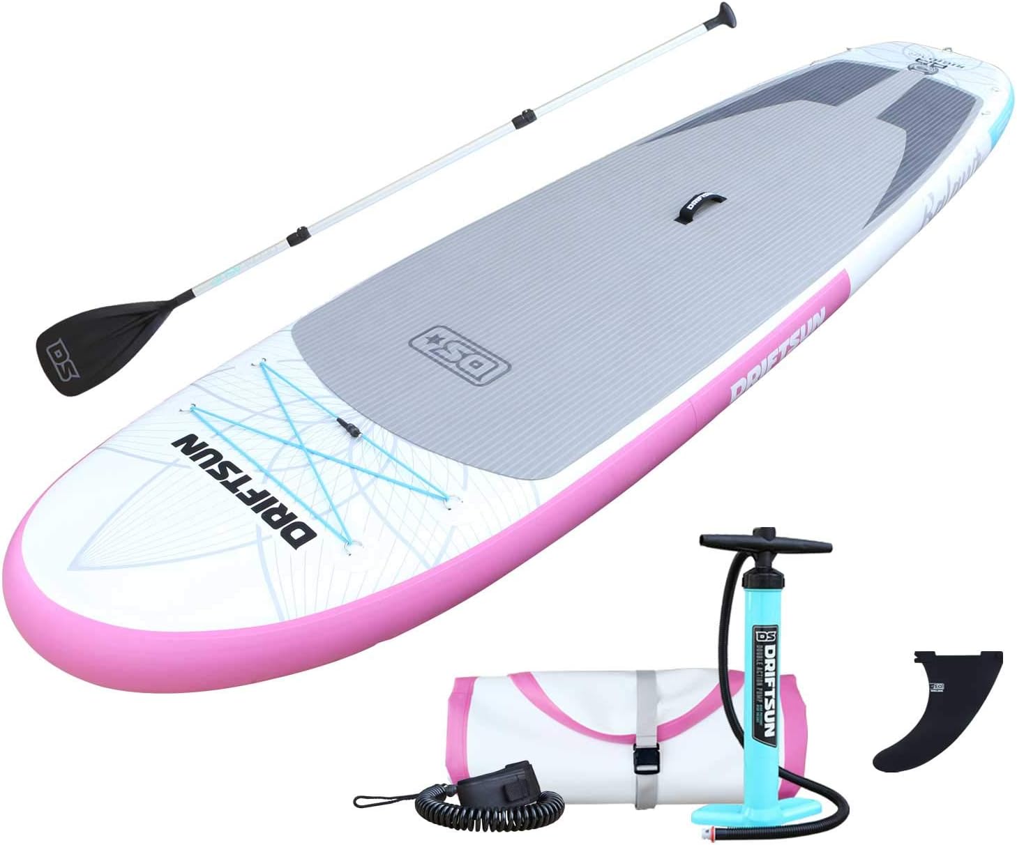 Driftsun 11 Foot Extra Wide Stable Inflatable Paddle Board, Yoga Balance Stand Up SUP Package with Travel Backpack, Adjustable Paddle, Coil Leash, 11 Feet x 34 Inches