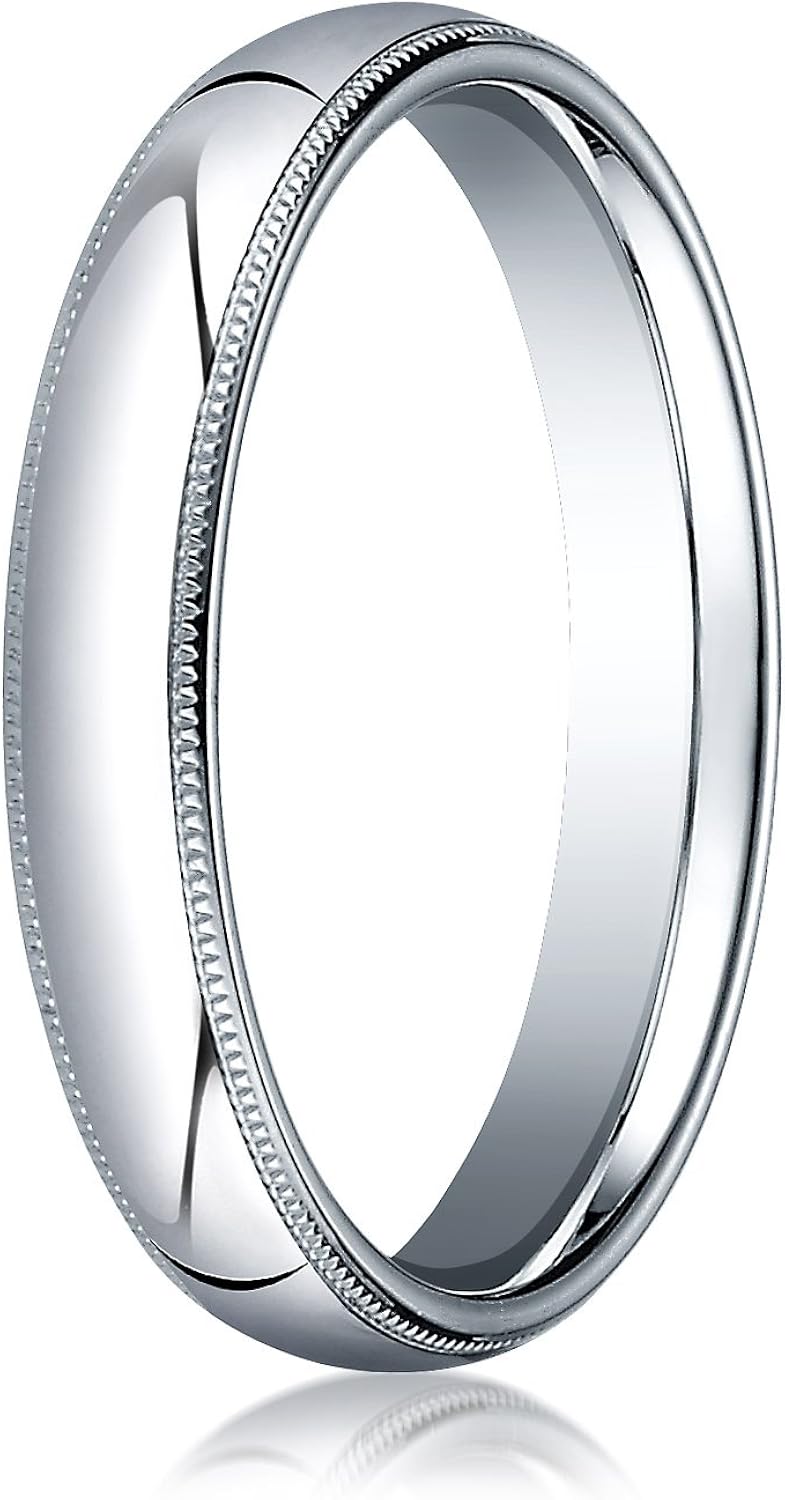Domed Slightly 4mm Gold White 10K Mens Comfort Ring Band