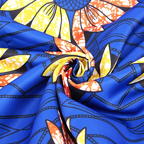 Novia's Choice Women African Floral Print Pleated High Waist Maxi Skirt Casual A Line Skirt(Blue Flower) - Thumbnail 3