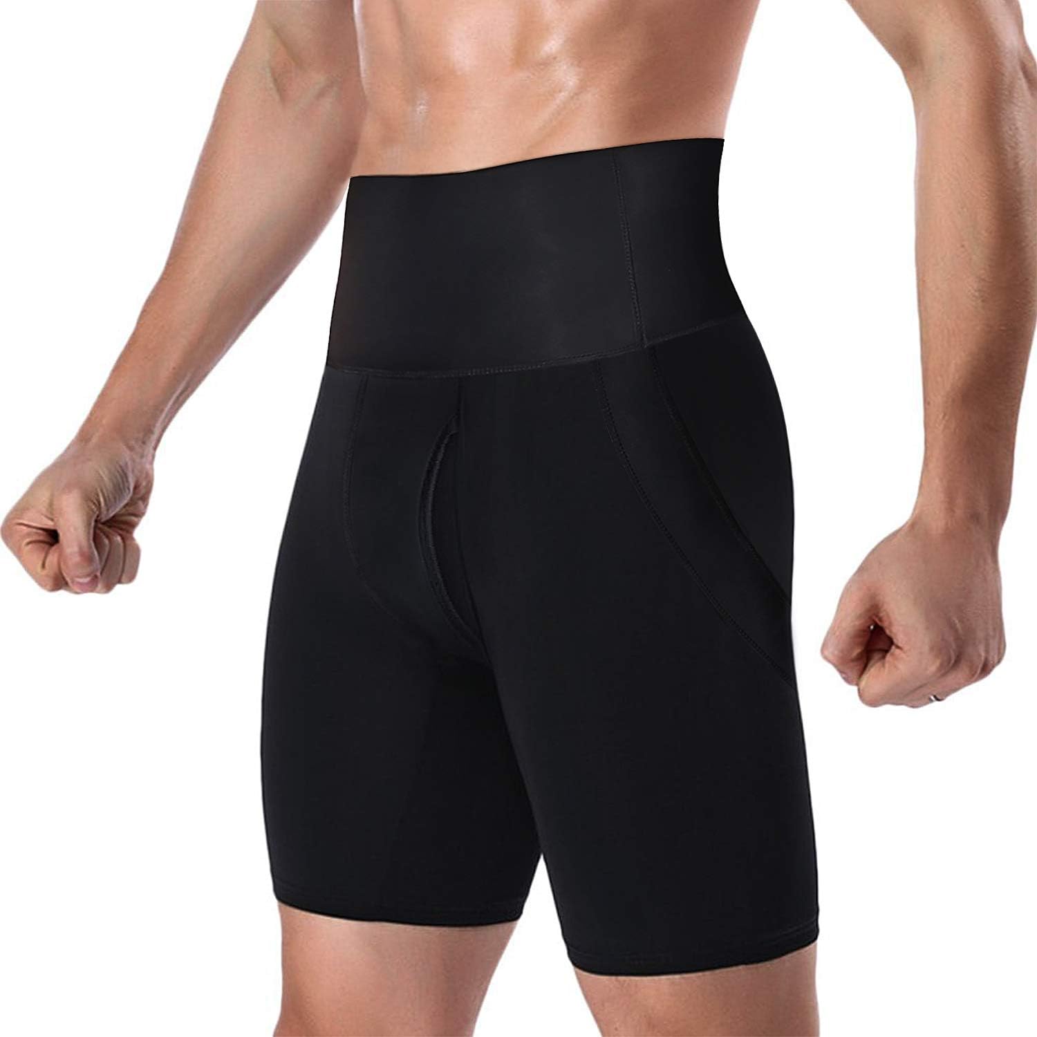 DoLoveY Men Tummy Control Shorts High Waist Abdomen Leg Slimming Pants Girdle Body Shaper Boxer Brief Underwear Black