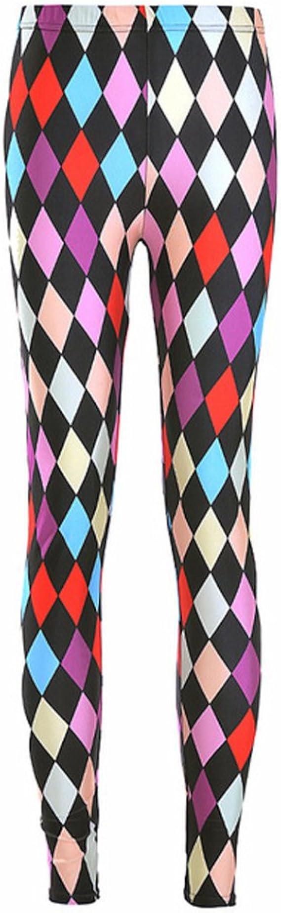Women Fashion Colorful Diamond Pattern Elastic Mid Waist Leggings at