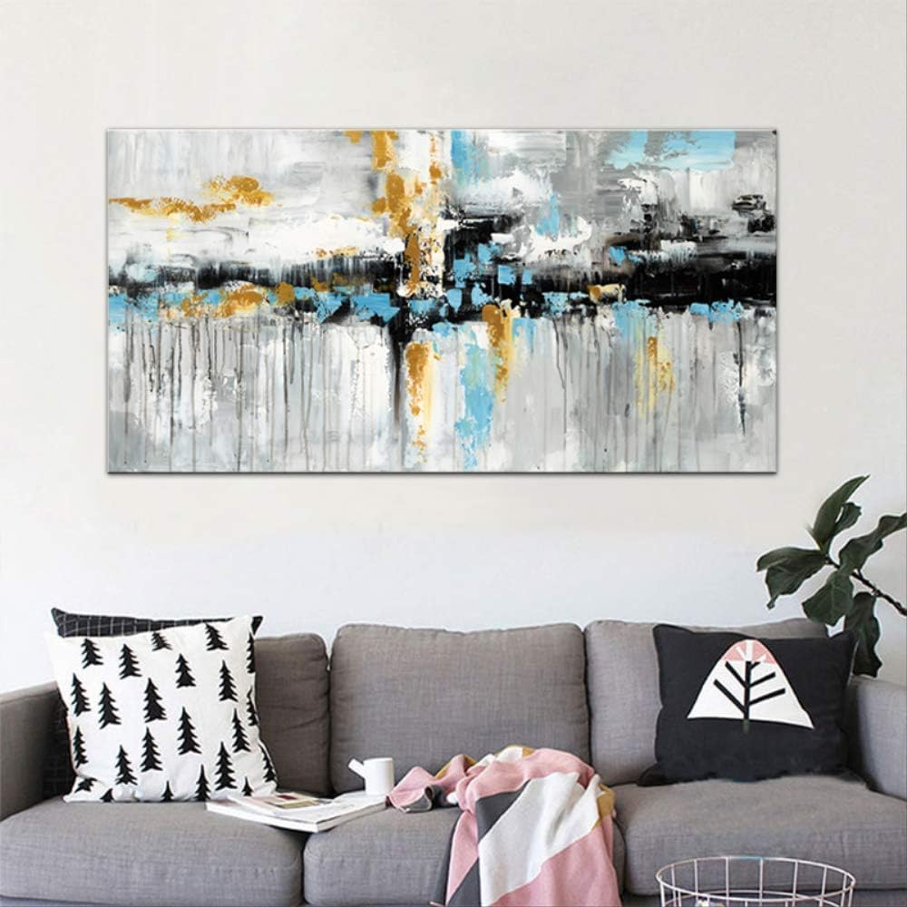 DTRGY Blue Brown Modern Abstract Canvas Oil Painting Poster Print Wall Art Picture for Home Decor 100x200cm no Frame