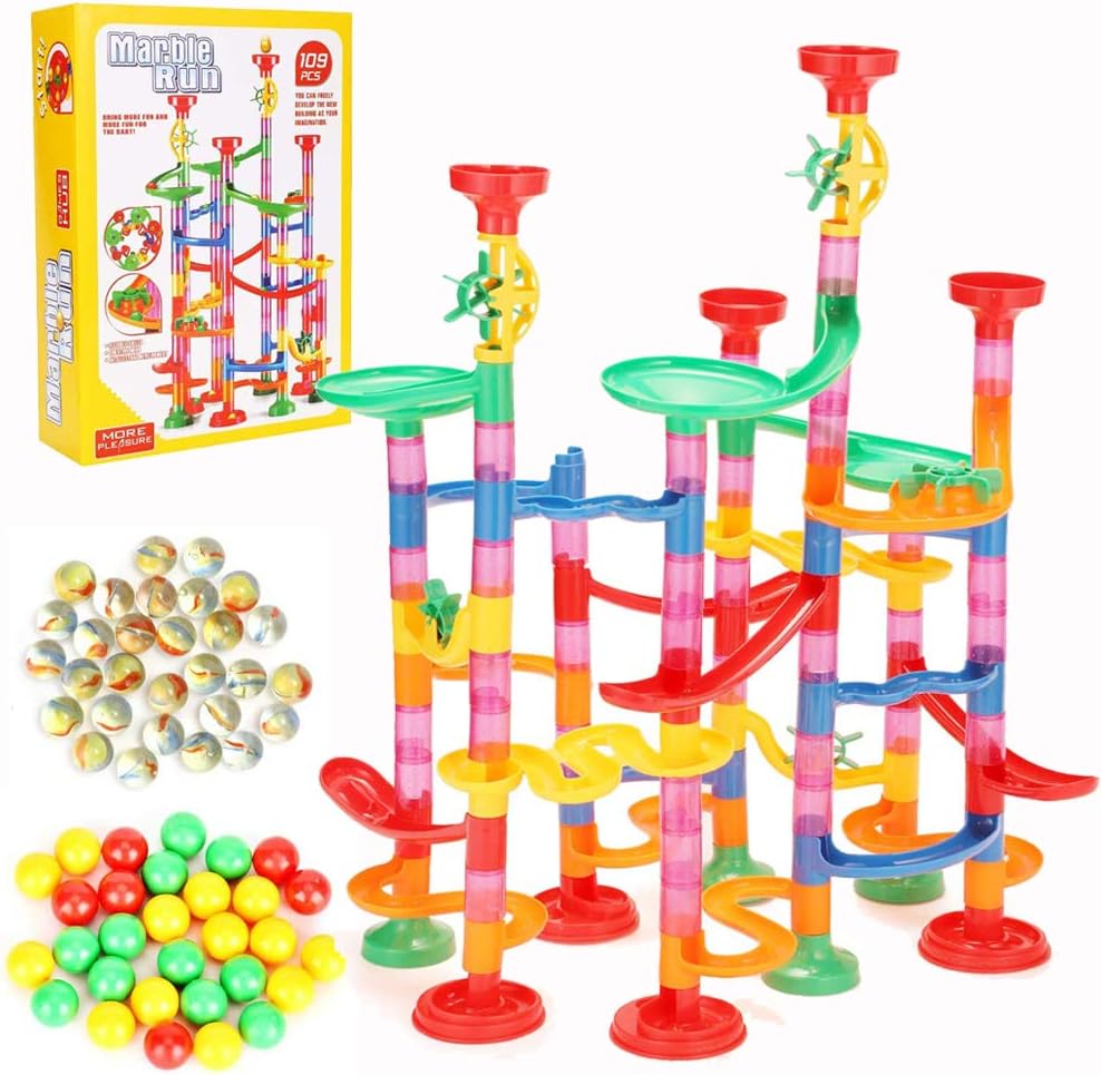 Ucradle Marble Run, 109 Pcs Marble Race Track With 60 Pcs Marbles