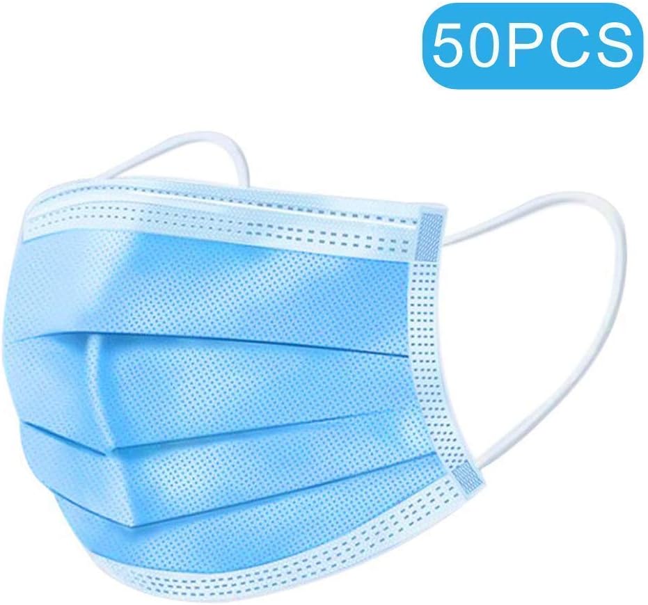 Goffdey 50Pcs Disposable Face 𝐌𝐀𝐒𝐊 with 3 Layer Filter, 3 Ply Filter Breathable Safety 𝐌𝐀𝐒𝐊 with Elastic Earloop