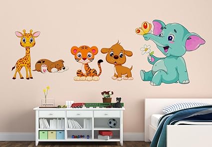 Luke and Lilly Animal Cartoon Wall Sticker for Baby Room(PVC Vinyl, 130 cm x 45 cm)