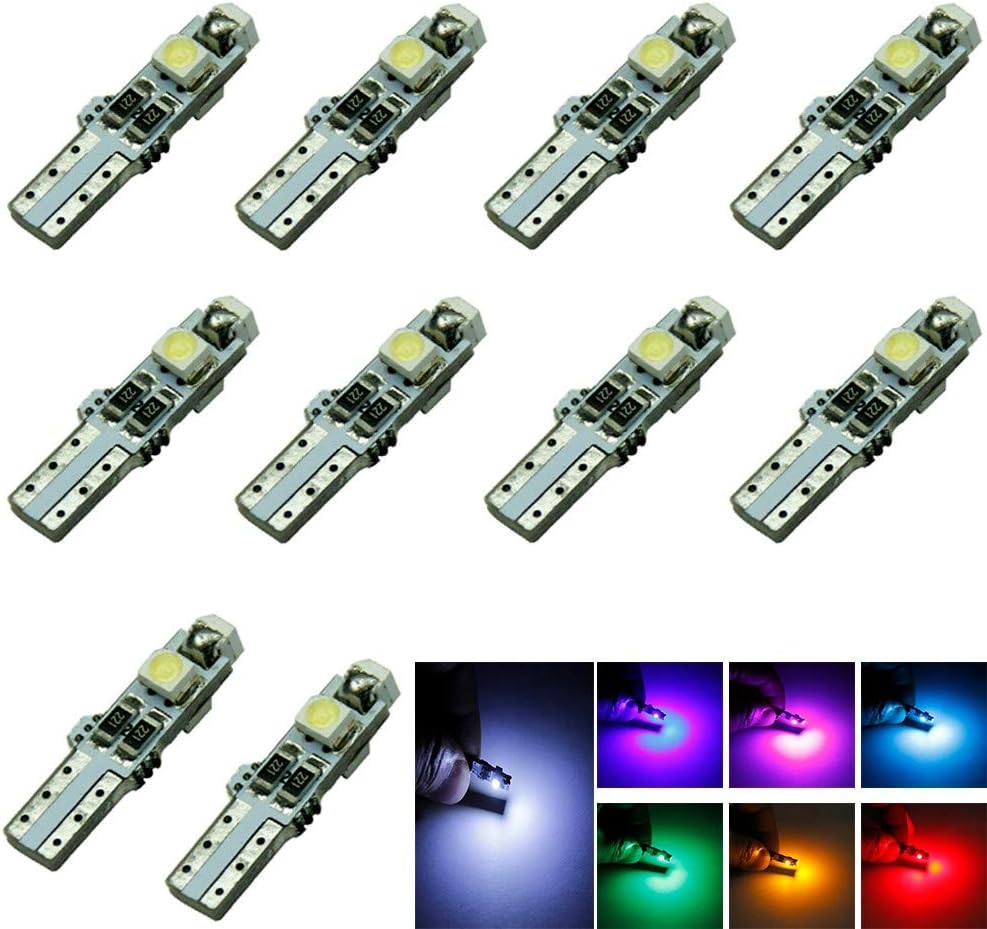 Coohole 10PC T5 LED Light Bulbs Conversion Kit 3SMD Wedge Dash Board Instrument Super Bright Car Replacement Accessory Driving Safety Easy to Install