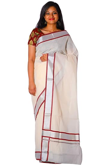 Women's Kasavu Cotton Saree With Blouse (ERPLCT-1071 Kr_Cream)