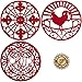 Silicone Trivet for Hot Dishes, Pots & Pans - Decorative Non Slip Mat comes in 3 Different Country Designs - Protective Pads for Kitchen Counter Love This Kitchen (7.5 inch Round, Set of 3, Coral Red)