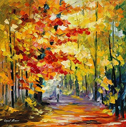 Leonid Afremov Original Image From Painting Golden Fall Print On Artistic Cotton Canvas, Size: 20"X20"