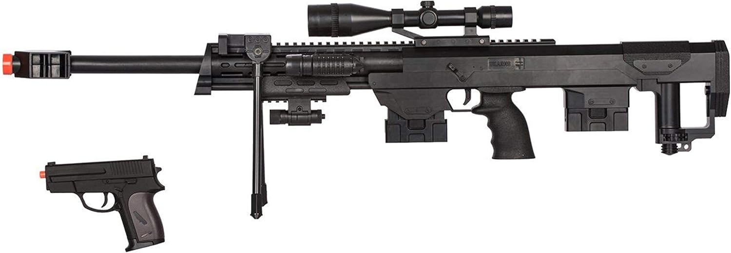 AirSoft 50 Cal Sniper Spring Rifle & Pistol Combo Gun Set FPS 260 Sports & Outdoors