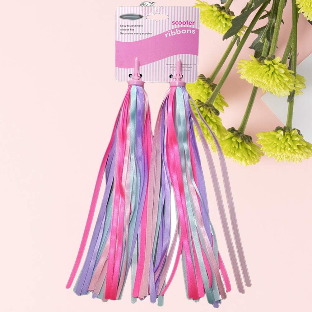 LIOOBO a pair of children bike handlebar ribbons colorful scooter tassels(pink and purple), pink, purple - Image 5