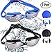 RIHACHAN Swim Goggles, Swimming Goggles Leak Free UV Protection Anti Fog, Swimming Glasses with Adjustable Shoulder Strap for Unisex Adult –Teenagers, with Swimming Caps, Nose Clips, Ear Plugs-2 pack