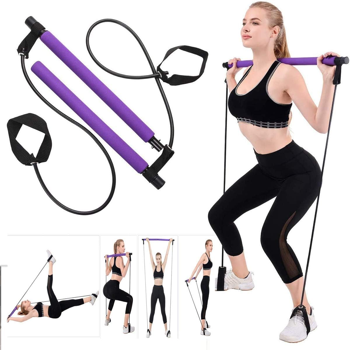 ADO Stap Pilates Stick Portable Pilates Bar Kit Resistance Band Set for Legs, Butt, Back, Arms, Shoulders Total Body Workout : Sports & Outdoors