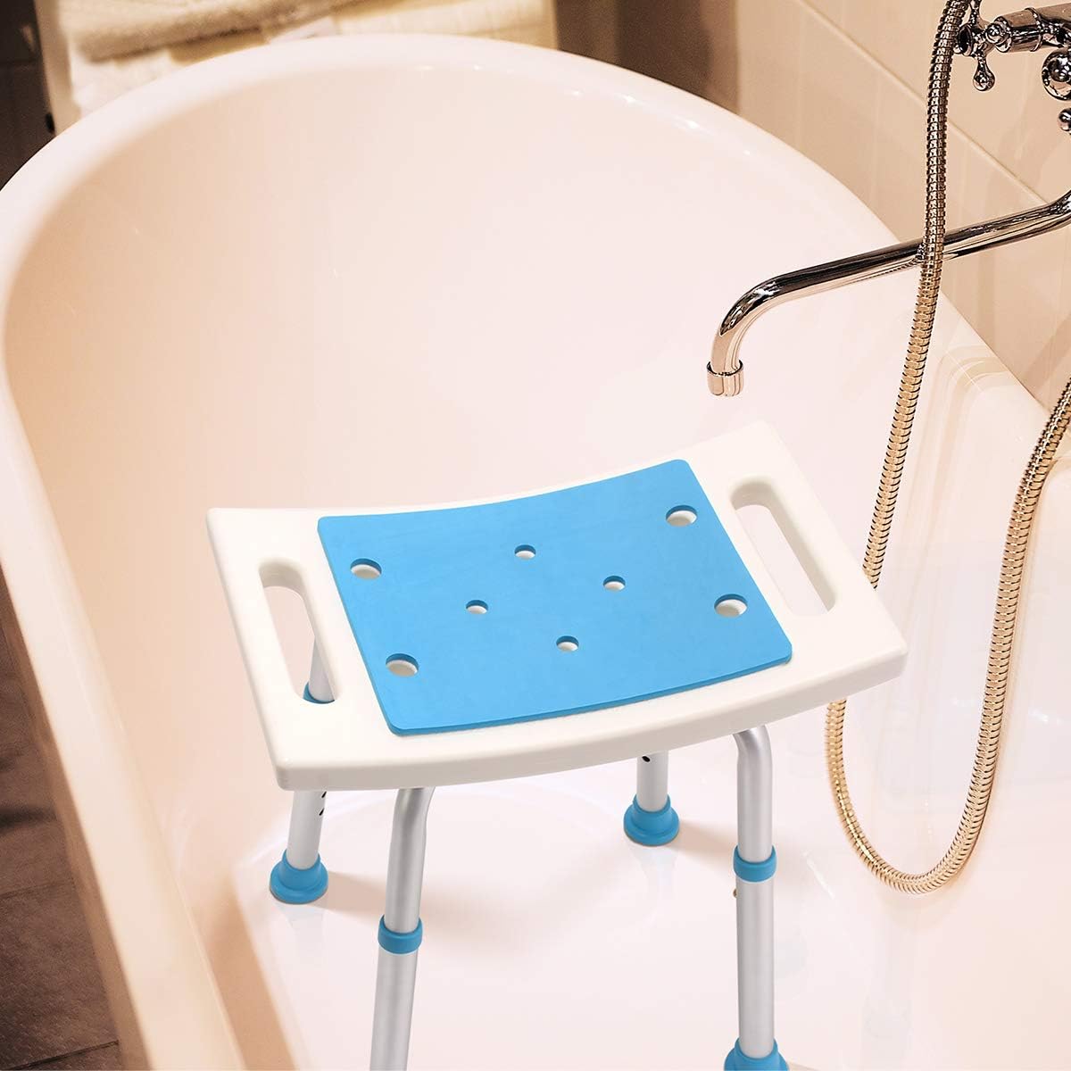 2020 Upgraded Shower Stool 350lbs Paded Bath Seat Chair, Tool-Free Assembly Height Adjustable Bath Bench w/Paded Seat and Assist Grab Bar for Seniors, Elderly, Disabled, Handicap and Injured: Health & Personal Care