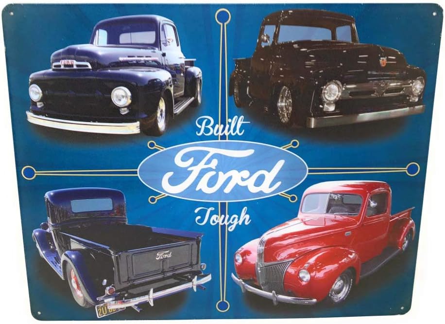 Classic F100 Ford Trucks Tin Sign.Built Ford Tough Pics Featuring 4 Trucks