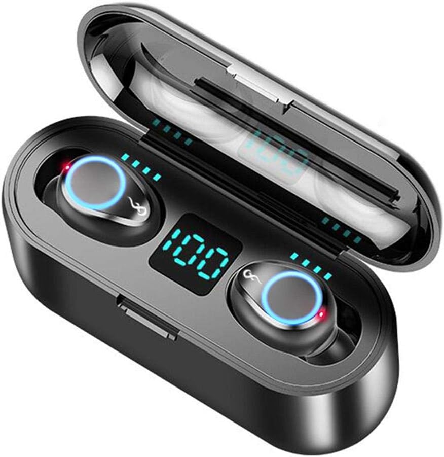 True Wireless Earbuds – TWS Bluetooth Earbuds 5.0 | Excellent Hi-Fi Sound | IPX7 Waterproof Noise Cancelling Earbuds | for iPhone & Android | for Sports, Gym etc.| Built-in Mic (Black-2000mAh)