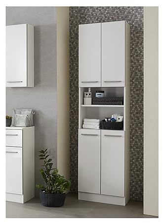 Pelipal Badmöbel KASSEL - Hochschrank 50 cm stehend, 4-türig, weiß Glanz mit Betonkante