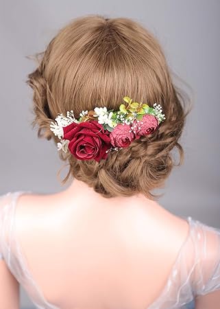 Amazon Com Denifery Floral Crown Red Rose Flower Hair Comb Head