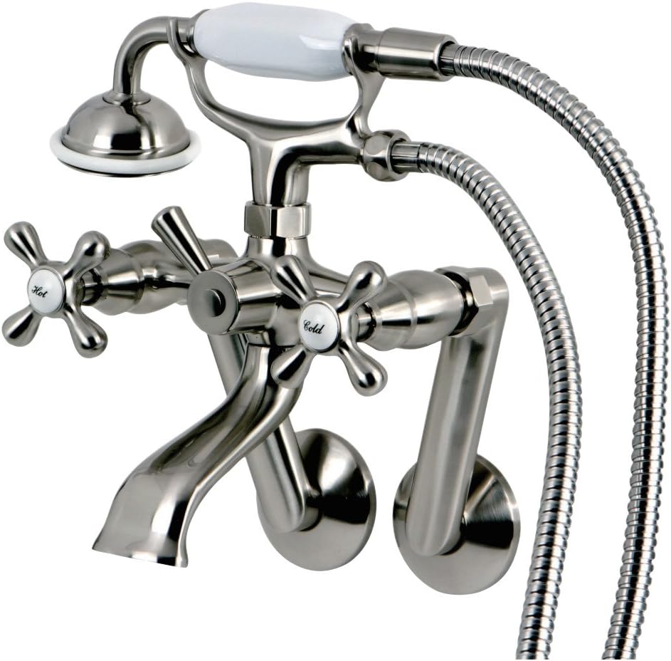 Kingston Brass KS269SN Vintage Wall Mount Clawfoot Tub Filler with Hand Shower, Brushed Nickel