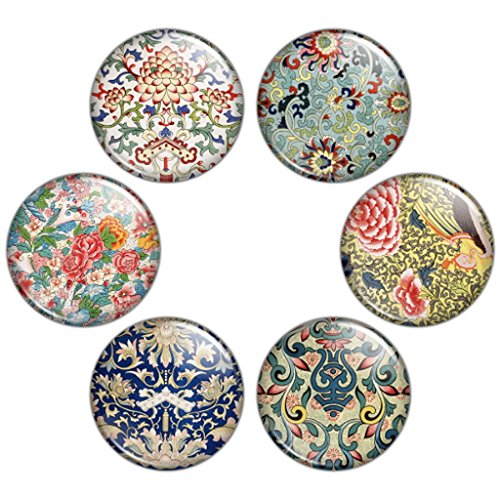 Button Bistro Women's Oriental Floral Pattern 1.25 inch Pinback Button Set #1