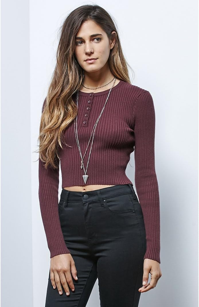 LA Hearts Womens Cropped Ribbed Pullover Sweater
