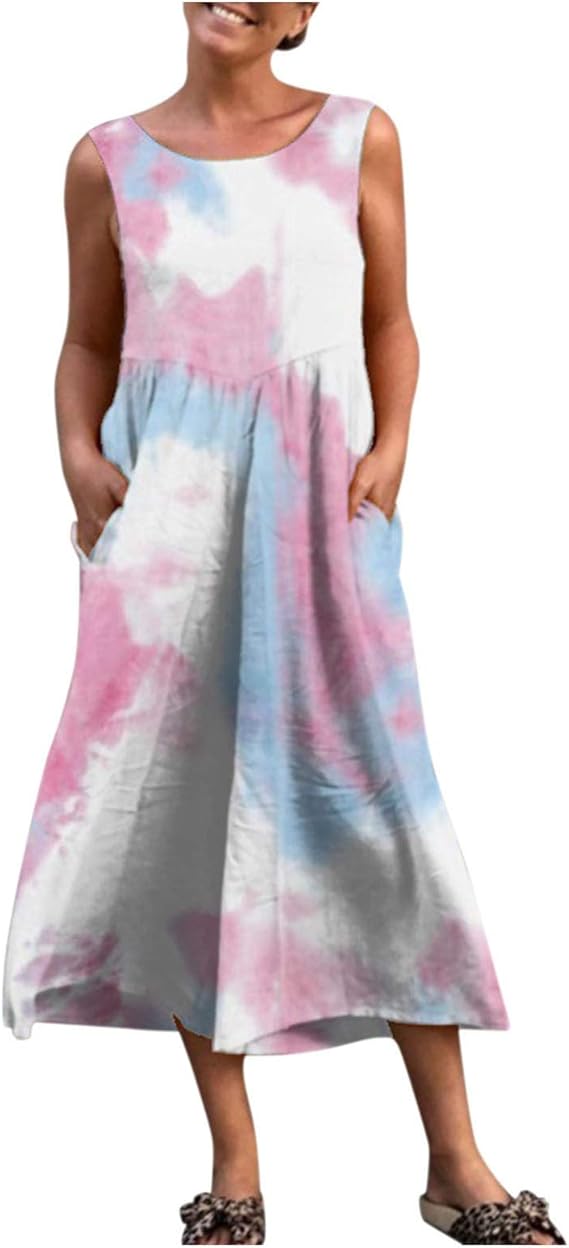 Amazon Co Jp ワンピース レディース ロングドレス マキシワンピース 柄物 キャミワンピース 袖なし 体型カバー ゆったり 森ガール ロングワンピース ノースリーブ ゆったり カジュアル チュニック リゾート ワンピース タンクトップ 体型カバー リラックス 夏服 服