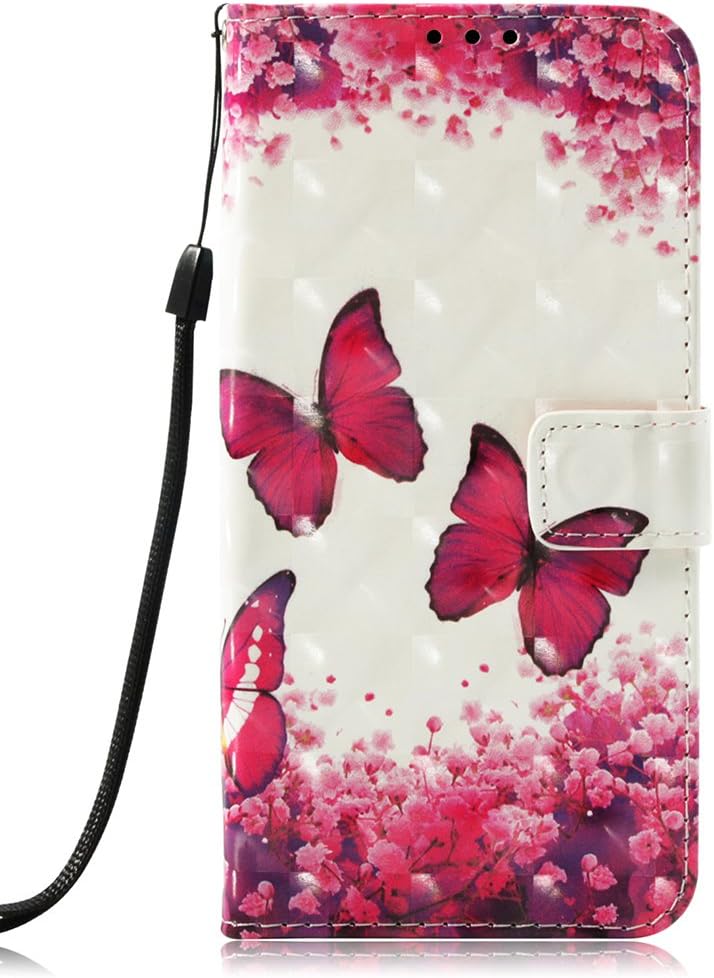 Voanice for Galaxy J3 Achieve Case Wallet,J3 2018 Case with Card Slots Stand PU Leather Flip Protective Cover for J3 Orbit /J3 Express Prime 3 / Amp Prime 3 / Sol 3/ J3 Star &Stylus-Hot Pink Butterfly