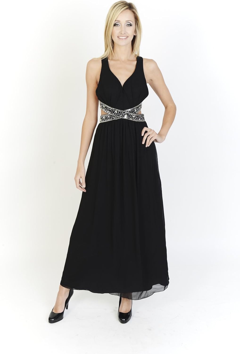 black dress with diamante neckline