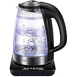 KINDEN Glass Electric Kettle (BPA Free) - 1.7L Hot Water Tea Kettle Boiling Temperature Control & Keep Warm, Cordless Glass Base, Double Wall, Blue Light 1500W [Fahrenheit Updated]