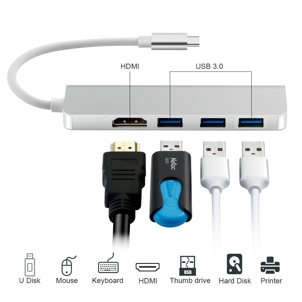 USB C to HDMI Adaptor,ink-topoint USB C Hub HDMI 4k with 3 USB 3.0 Ports,USB Type C Multiport Adapter for 2017 MacBook Pro/2017 iMac/Samsung S8 plus,Plug and Play