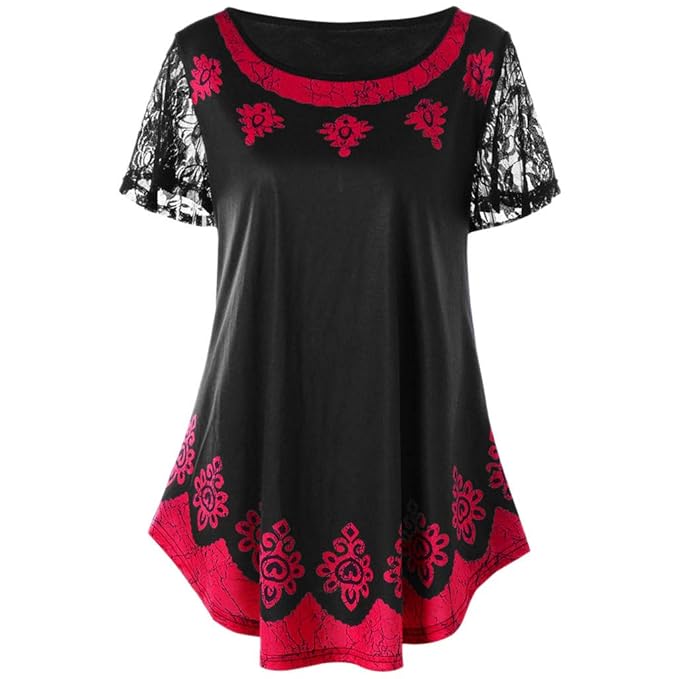 VEMOW Kommende Grace Damen Mädchen Frauen Casual Täglichen Arbeit Oansatz Spitze Plus Size Tribal Print T-Shirt Tops Bluse Pu