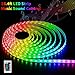 SOLMORE LED Strip Lights Sync to Music 16.4Ft/5M RGB Led Lights Kit SMD5050 300 LED Strip Remote Control Waterproof Led Lights Strip Rope Lights with 12V 5A Power for Home Party Bar Wedding