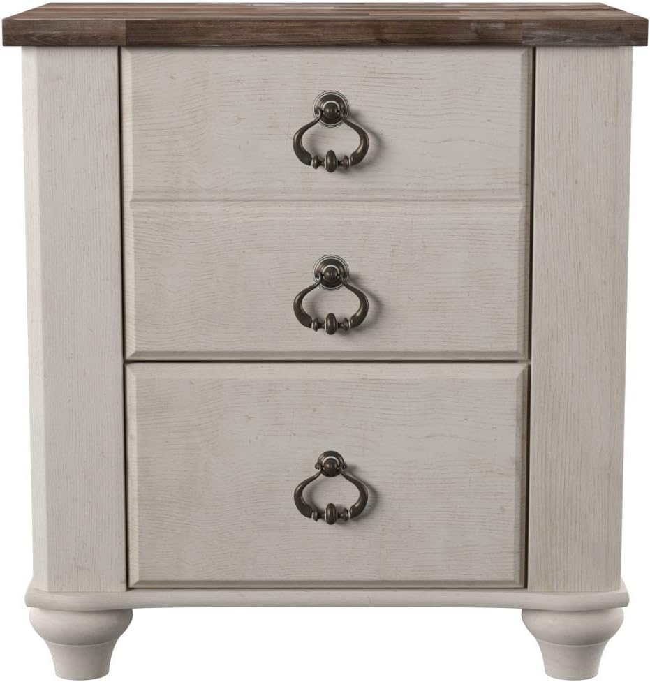 Ashley Furniture Signature Design - Willowton Nightstand - Rustic Farmhouse Style - White Wash: Furniture & Decor