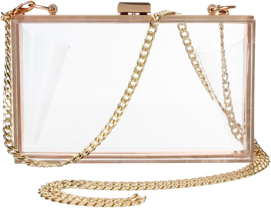 Yocatech Women's Transparent Clear Purse Clutch Bag Evening Handbags Cross-Body Bag NFL Stadium Approved Acrylic,Chain Strap