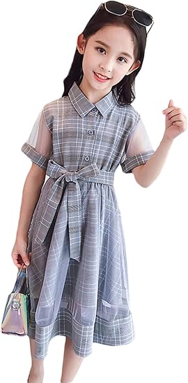 Amazon Co Jp Beibang バイバン ワンピース 女の子 半袖 チェックワンピース キッズ ガールズ 可愛い 子供服 ドレス お出かけ フォーマル キッズワンピース 夏 服 ファッション小物