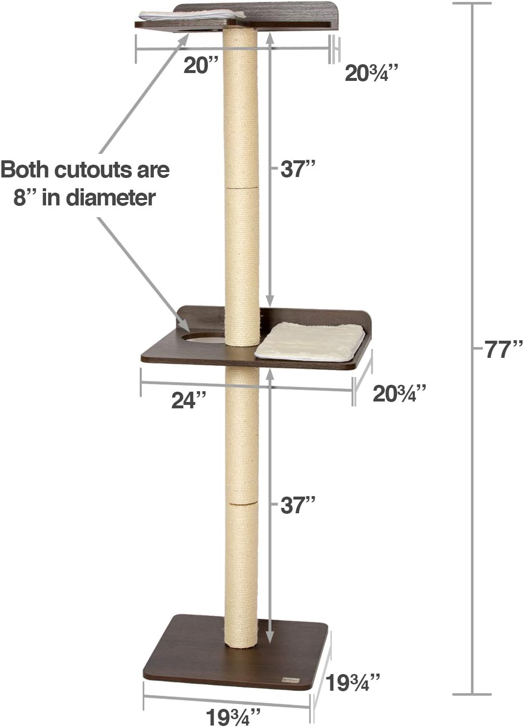 PetFusion Ultimate Cat Climbing Tower & Activity Tree. (24 x 20.8 x 76.8 inches (lwh) Tall Sisal Scratching Posts, Modern Wall Mounted cat Furniture, Espresso Finish). 1 Year Manufacturer Warranty : Pet Supplies