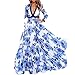 Sunsent Sexy Women Deep V Neck Flower Printed Back Zipper Maxi Dresses