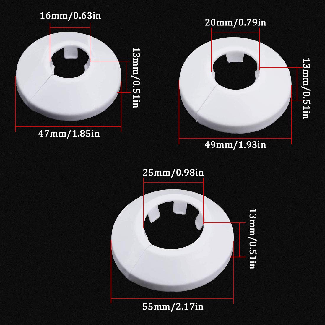 Radiator Pipe Collars Pipe Covers Plastic White Radiator 16mm/20mm/25mm Water Pipe Cover Decoration Drain Line Cover Collars for Heating Pipe 24PCS - Image 3