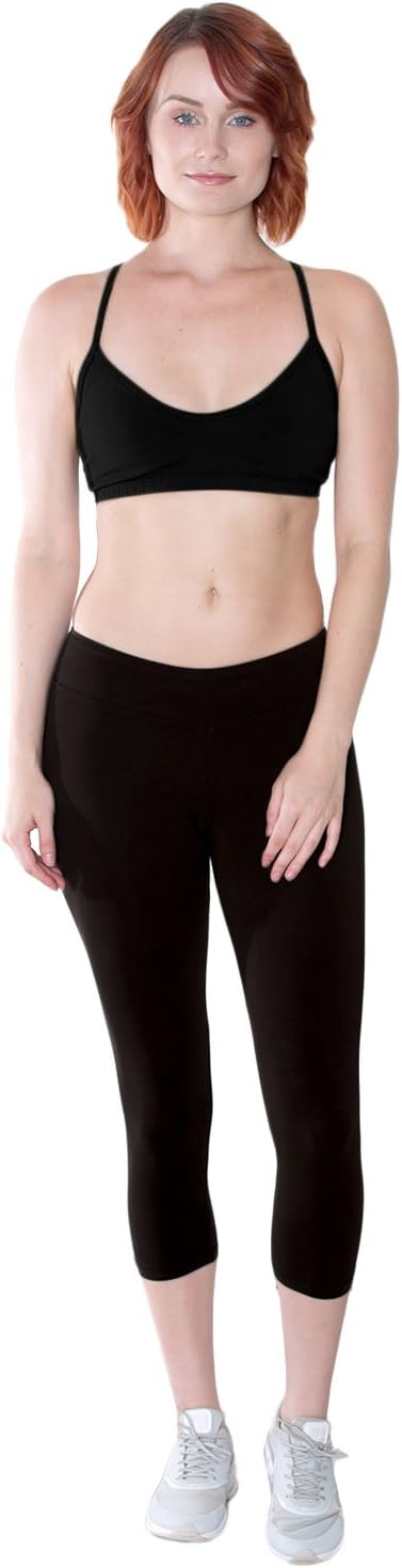 FitwearUSA Women's High Waist Tummy Control Cotton Spandex Stretch Yoga Capri (Single & Multi Packs)