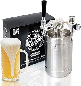 Pressurized Beer Mini Keg System, 64oz Stainless Steel Growler Tap, Portable Mini Keg Dispenser Kegerator Kit, CO2 Pressure Regulator Keeps Carbonation for Craft Beer, Draft and Homebrew (Renewed)