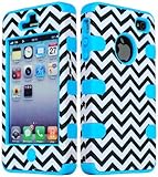 Bastex Hybrid Case for Apple Iphone 4, 4s - Baby Blue Silicone with Hard Black & White Chevron Pattern Shell with Bastexwireless Cleaning Cloth