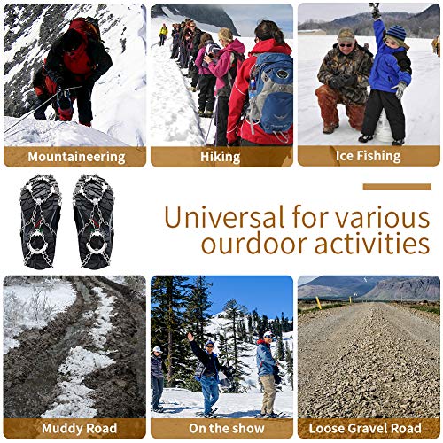 Crampons Traction Cleats Ice Cleats Snow Grips Grippers Anti Slip Stainless Steel Microspikes with 19 Spikes 1 Free Pouch for Men Women Boots Shoes Hiking Backpacking Mountaineering
