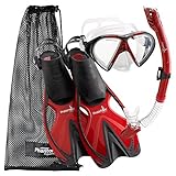 Phantom Aquatics Adult Speed Sport Mask Fin Snorkel Set, Red, Large