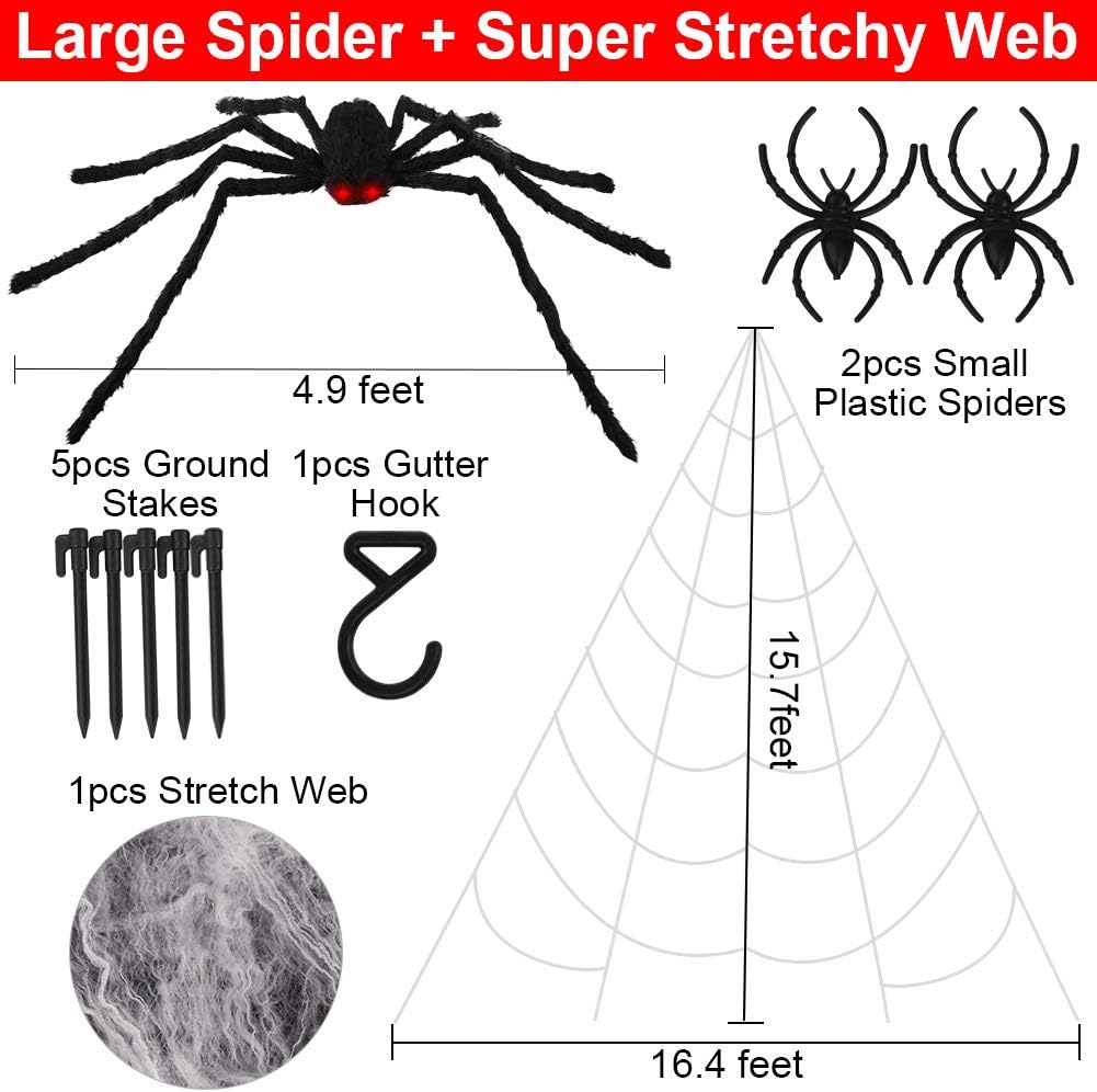 Aytai 200" Halloween Spider Web Decor Outdoor 59" Giant Spider with LED Eyes, Scary Fake Spider and Huge Spider Webs Halloween Decorations for Home Party Yard Haunted House Decor : Garden & Outdoor