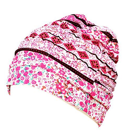 Eforstore Swimming Caps Long Hair Swim Cap Pleated Cloth Fabric Bathing Hats Lycra Beanie Hat for Adult Men Women Small Flowers Pink