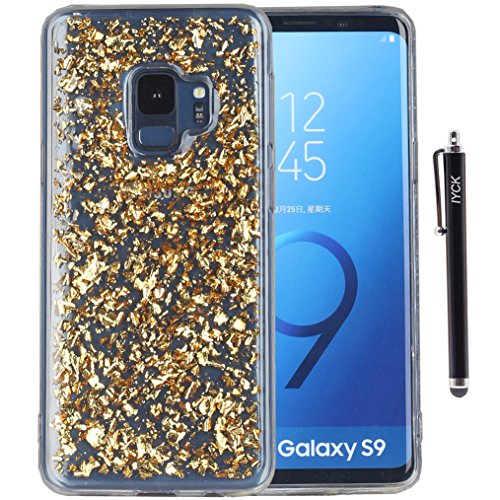 S9 Plus Case, Galaxy S9 Plus Case, iYCK Luxury Bling Glitter Sparkle [Gold Foil Embedded] Transparent Flexible Soft Rubber Gel TPU Protective Shell Bumper Case Cover for Samsung Galaxy S9 Plus - Gold