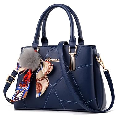 CM Top Handle Satchel Handbags For Women Tote Shoulder Bags Purse PU Leather (Blue)